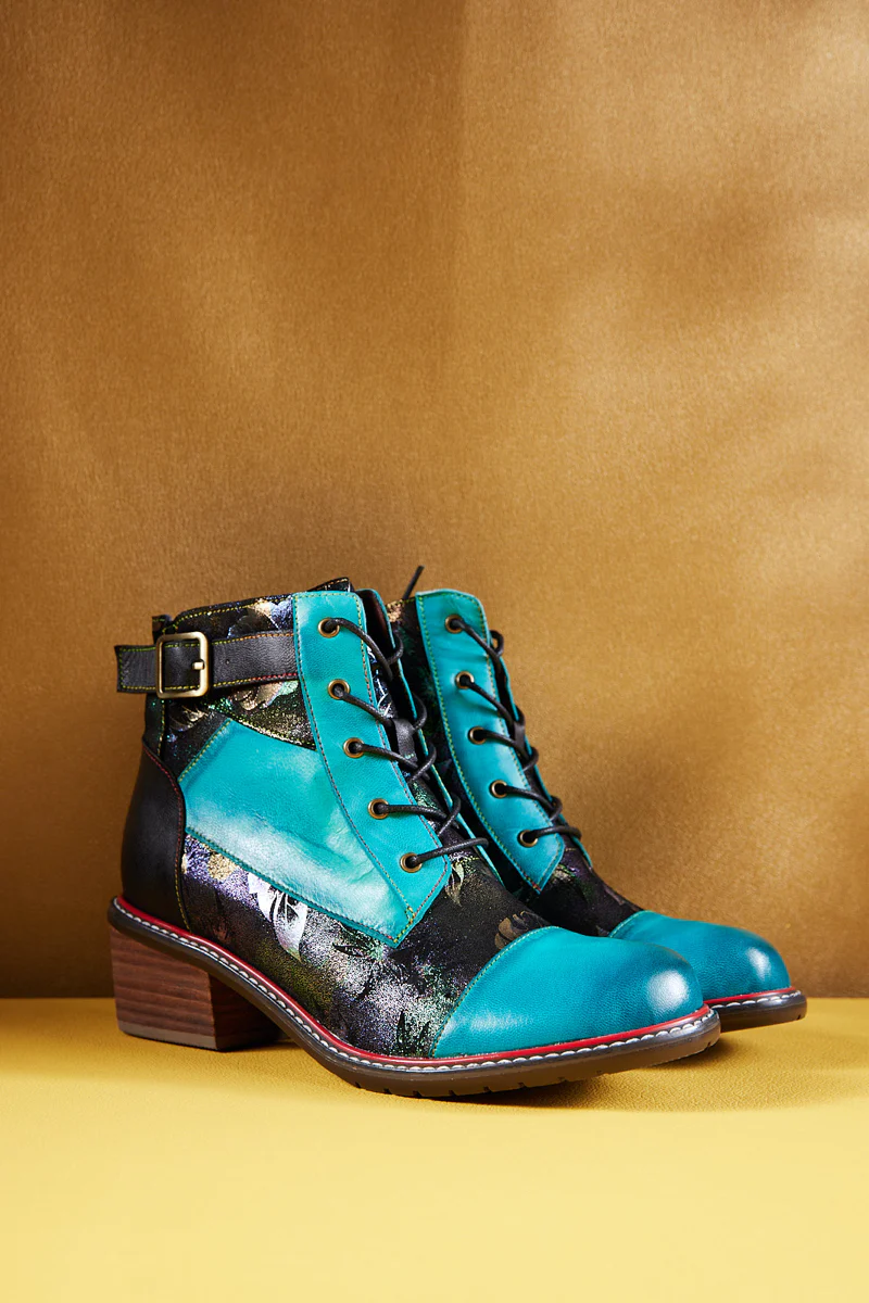 Soffia | Macie Glam Floral Leather Ankle Boots - Image 9