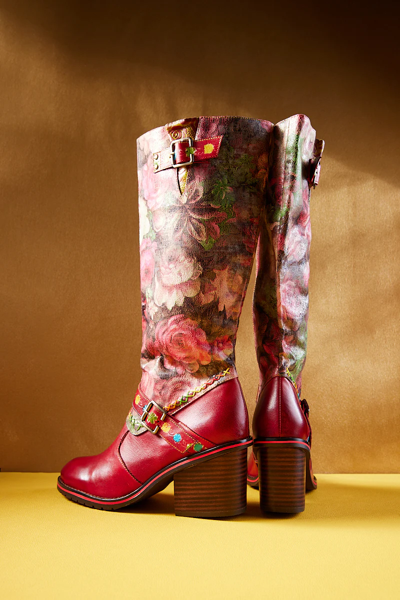 Soffia | Maude Floral Wide Calf Leather Knee High Boots - Image 10