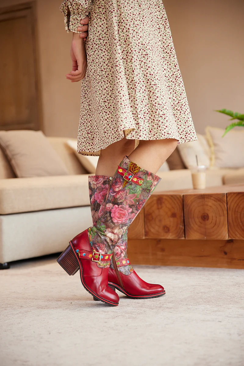 Soffia | Maude Floral Wide Calf Leather Knee High Boots - Image 2