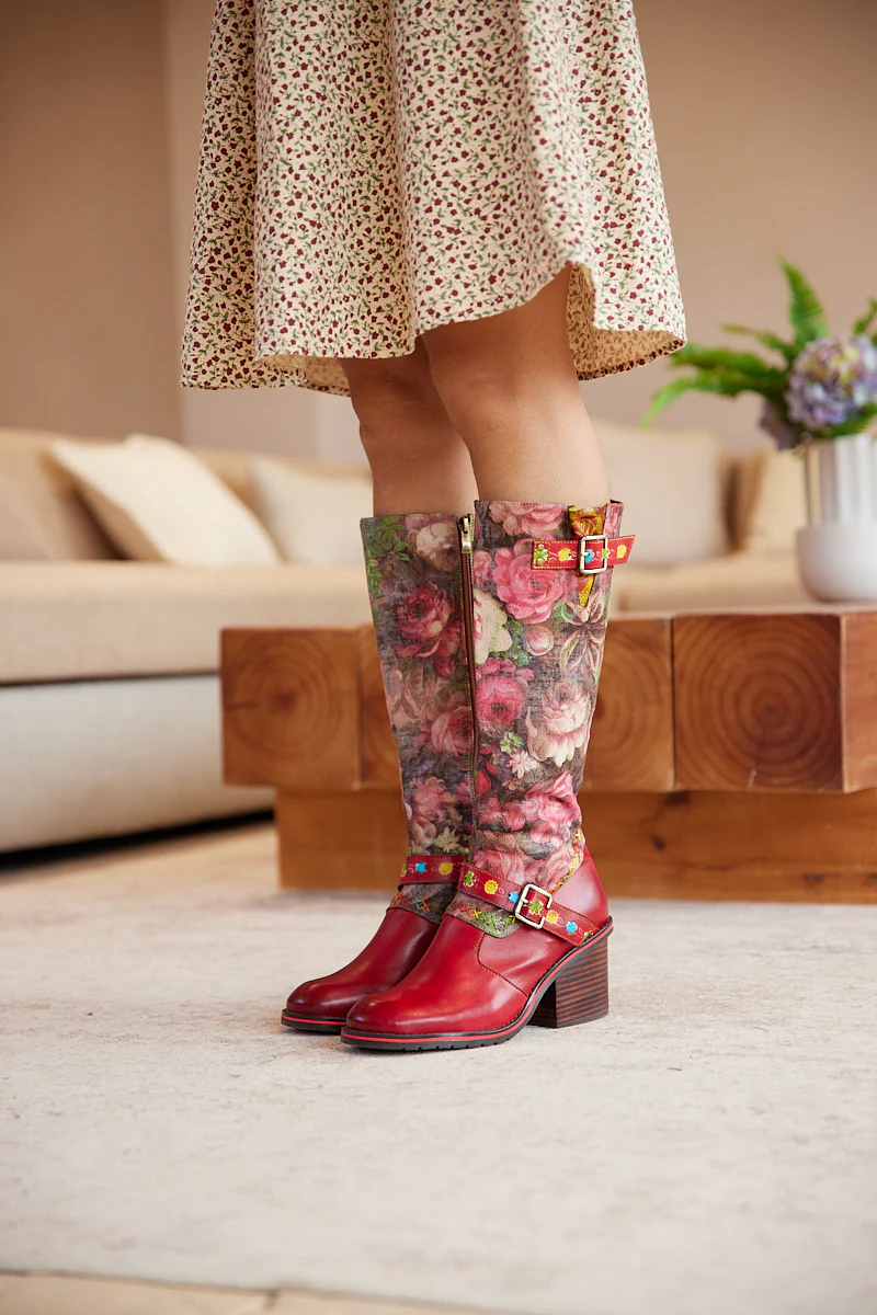 Soffia | Maude Floral Wide Calf Leather Knee High Boots - Image 3