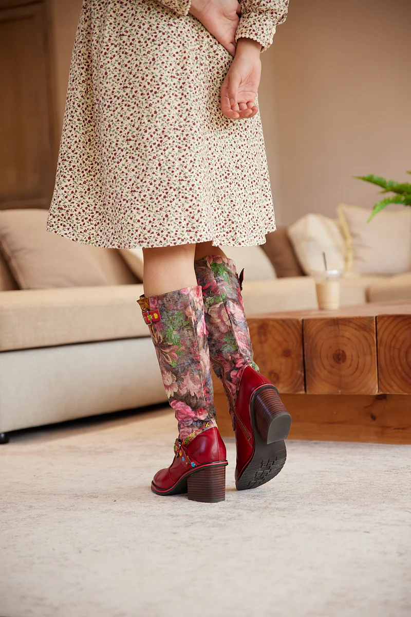Soffia | Maude Floral Wide Calf Leather Knee High Boots - Image 4