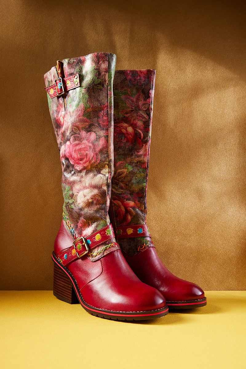 Soffia | Maude Floral Wide Calf Leather Knee High Boots - Image 7