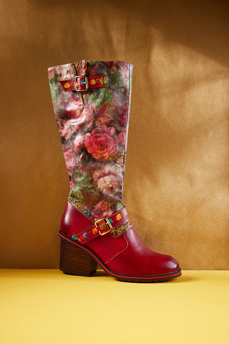 Soffia | Maude Floral Wide Calf Leather Knee High Boots - Image 8