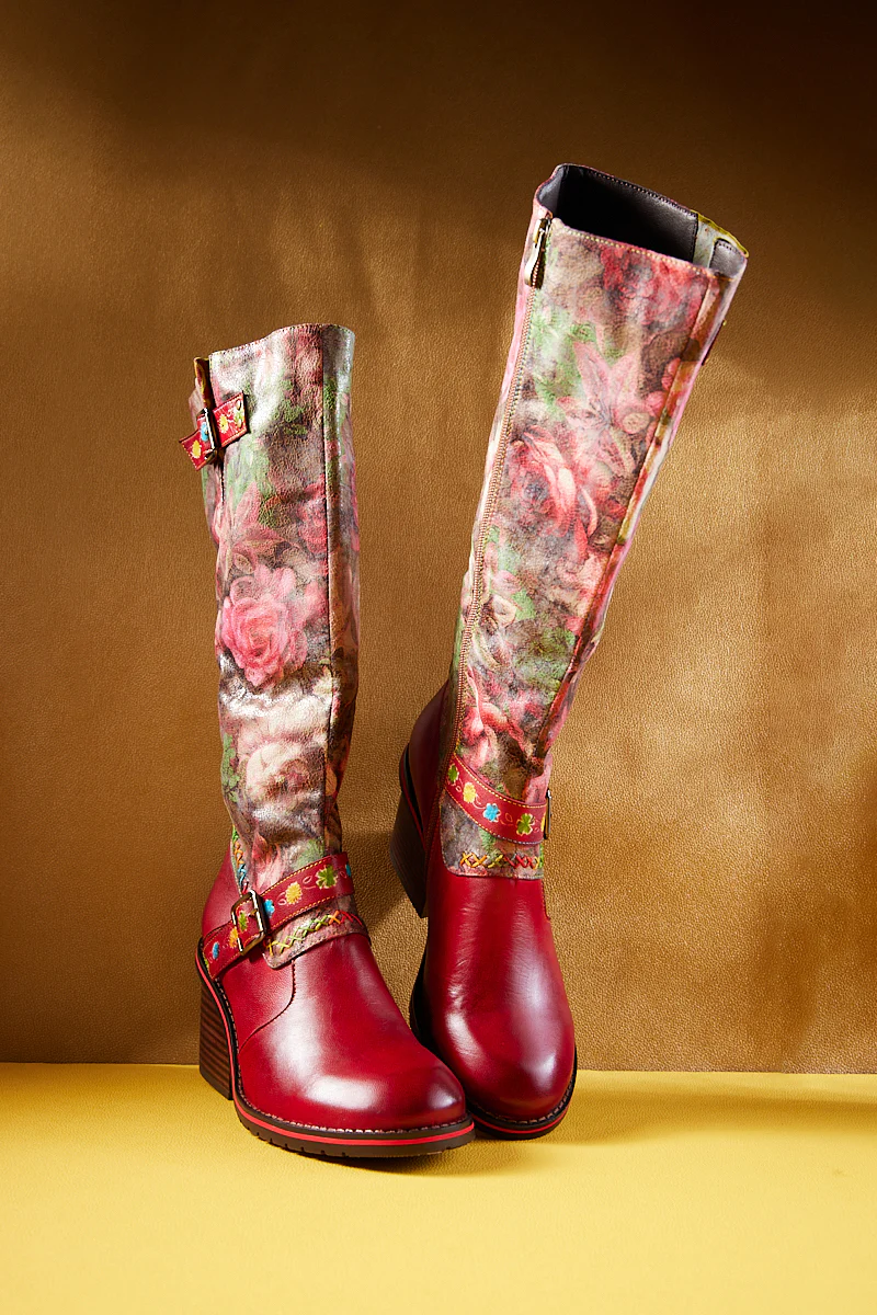 Soffia | Maude Floral Wide Calf Leather Knee High Boots - Image 9
