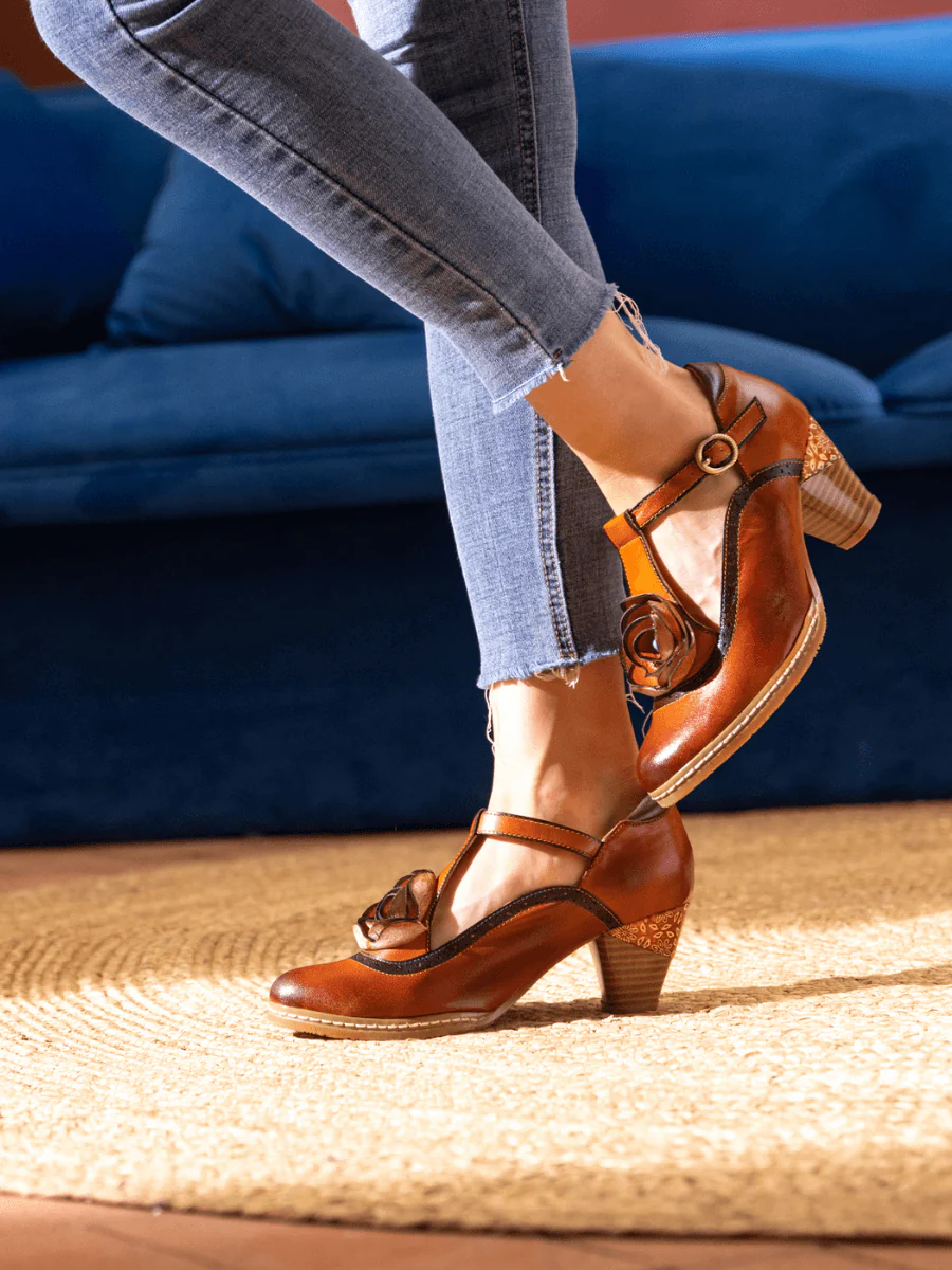 SOFFIA | MEET ME UNDER ROSE LEATHER T-STRAP SANDAL - Image 6