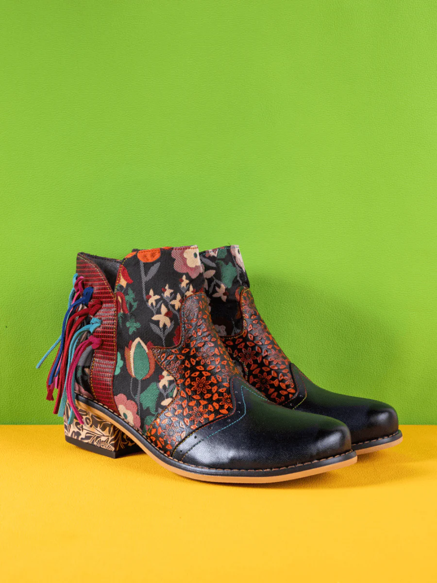 Soffia | Mendocino Tasselled Floral Leather Ankle Boots - Image 2