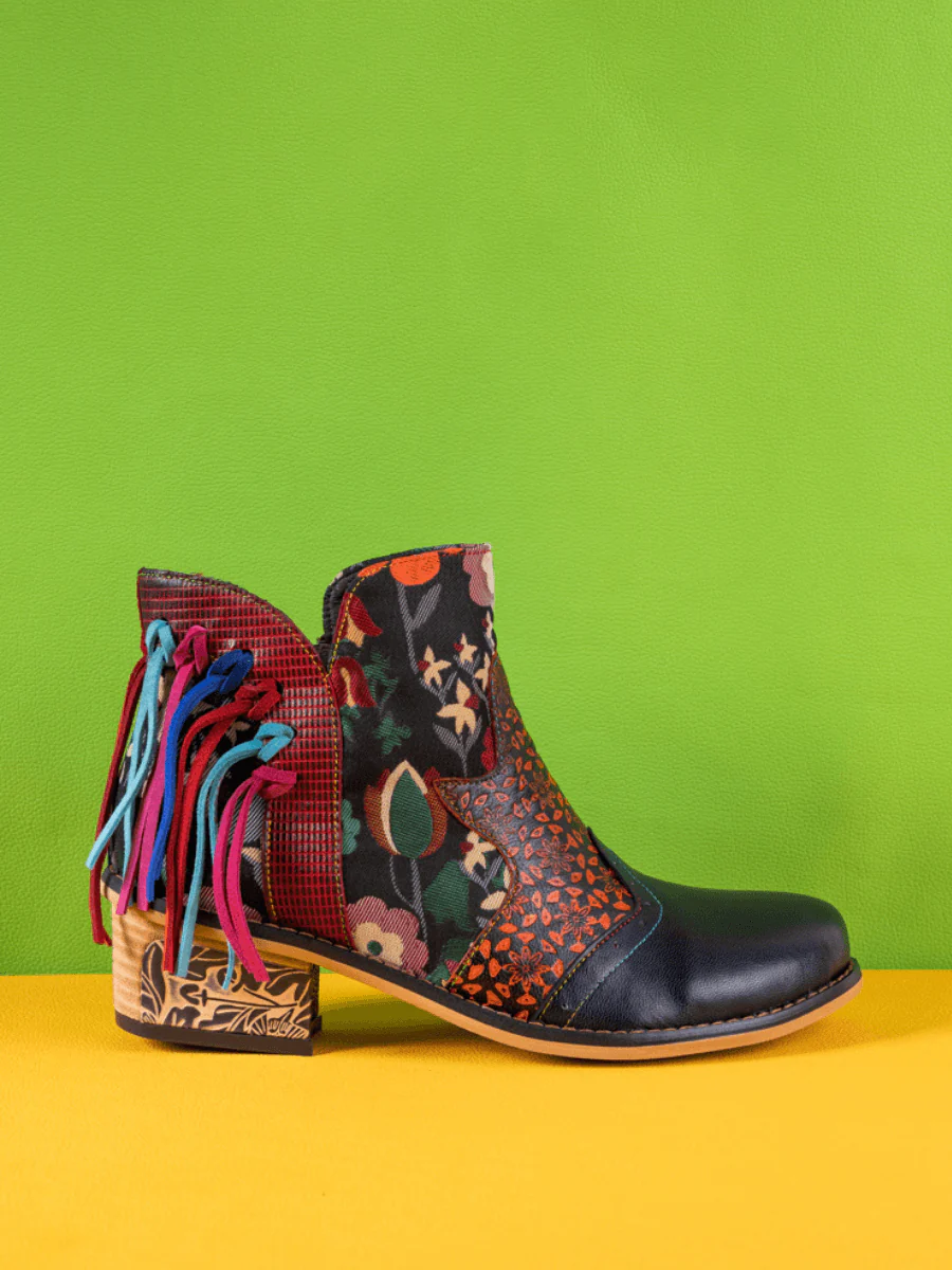 Soffia | Mendocino Tasselled Floral Leather Ankle Boots - Image 3