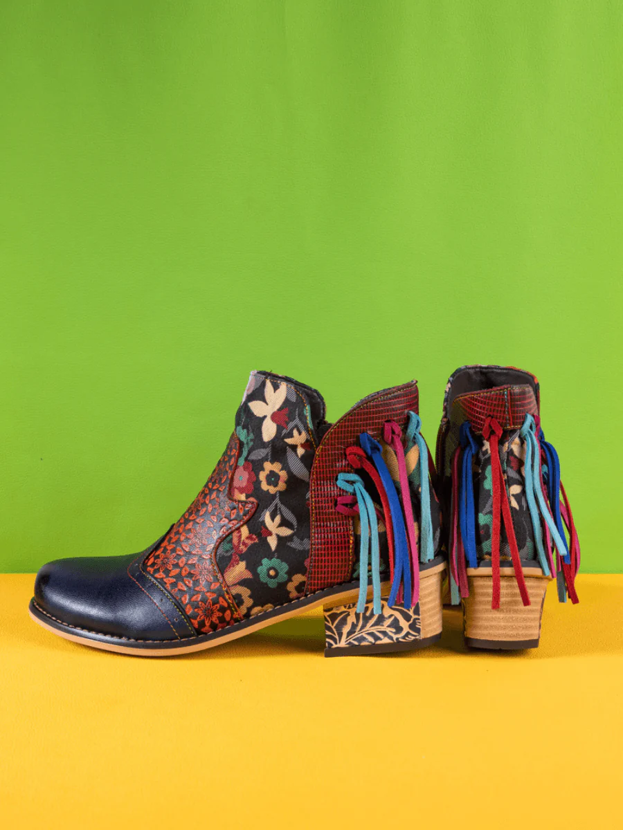 Soffia | Mendocino Tasselled Floral Leather Ankle Boots - Image 4