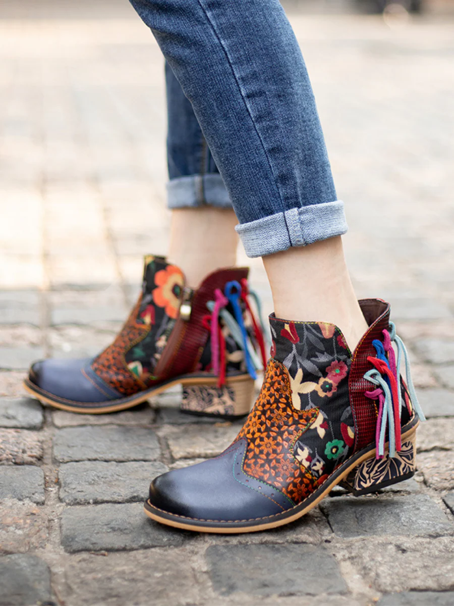 Soffia | Mendocino Tasselled Floral Leather Ankle Boots - Image 5