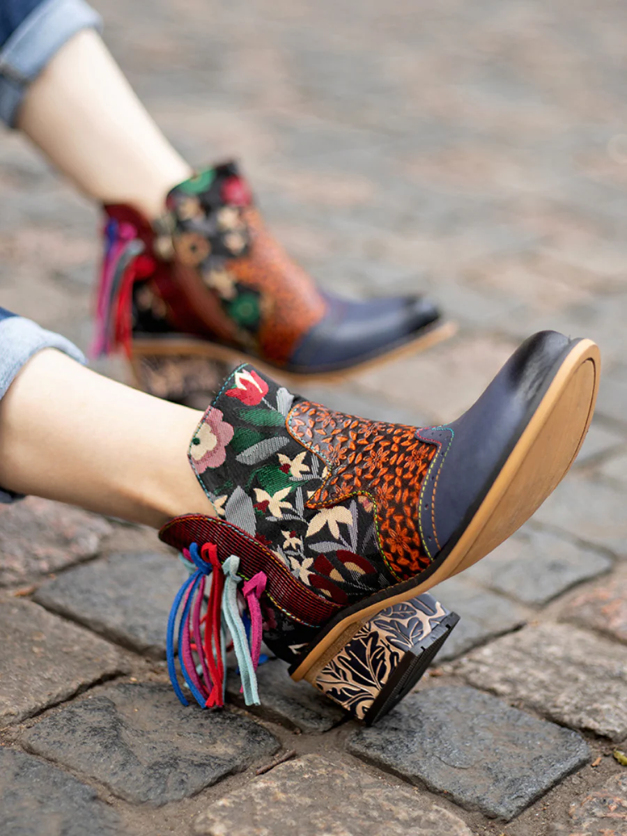 Soffia | Mendocino Tasselled Floral Leather Ankle Boots - Image 6