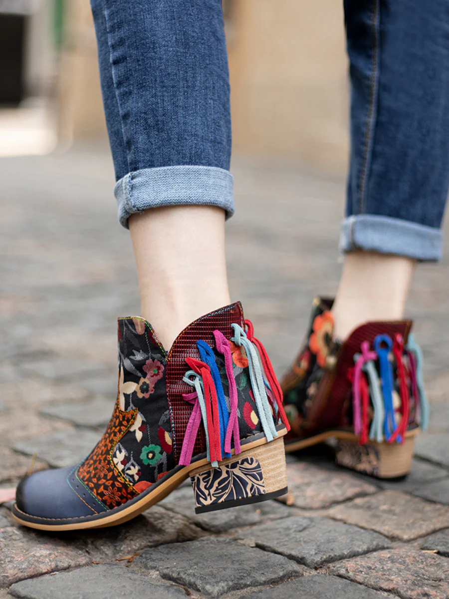 Soffia | Mendocino Tasselled Floral Leather Ankle Boots - Image 7