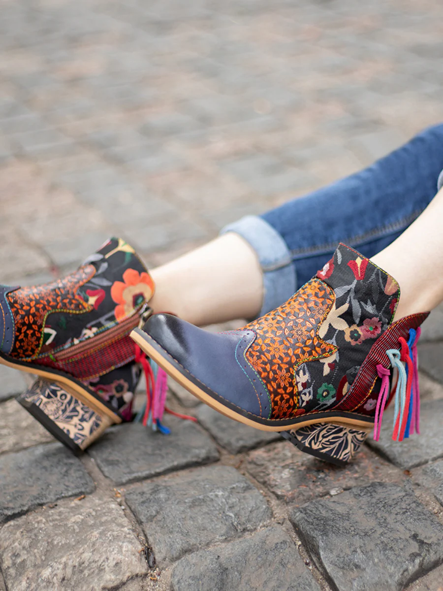 Soffia | Mendocino Tasselled Floral Leather Ankle Boots - Image 8