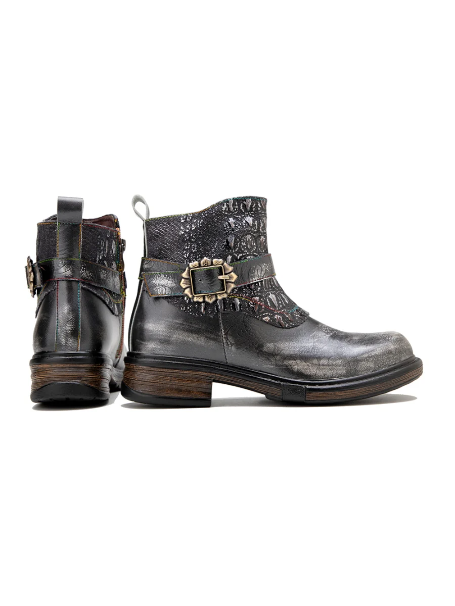 SOFFIA | Meteorite Floral Embossed Leather Chelsea Boot - Image 10
