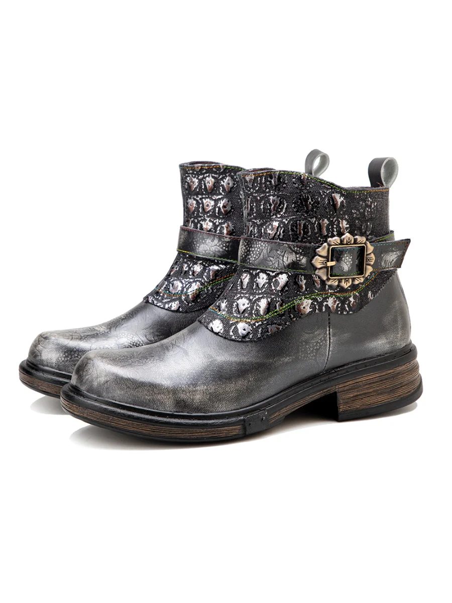 SOFFIA | Meteorite Floral Embossed Leather Chelsea Boot - Image 5