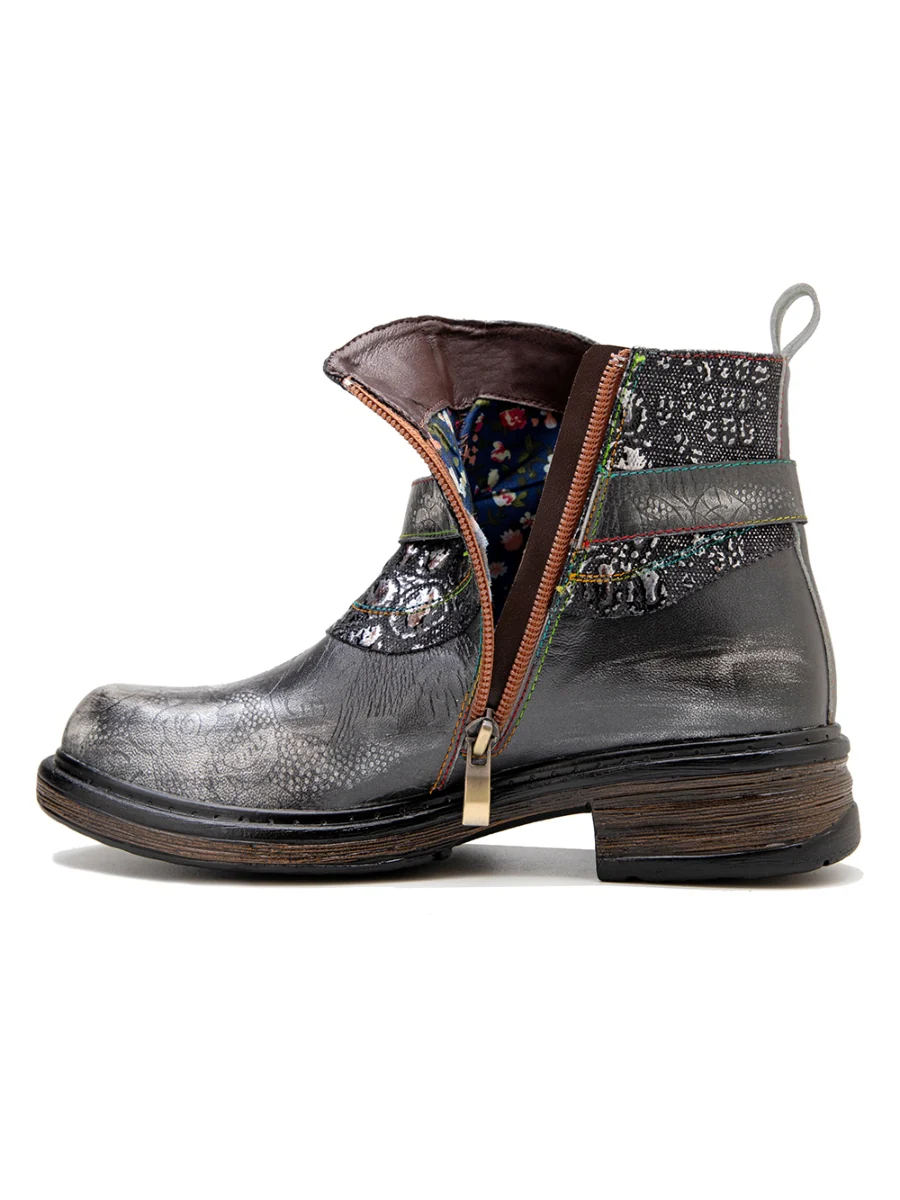 SOFFIA | Meteorite Floral Embossed Leather Chelsea Boot - Image 6