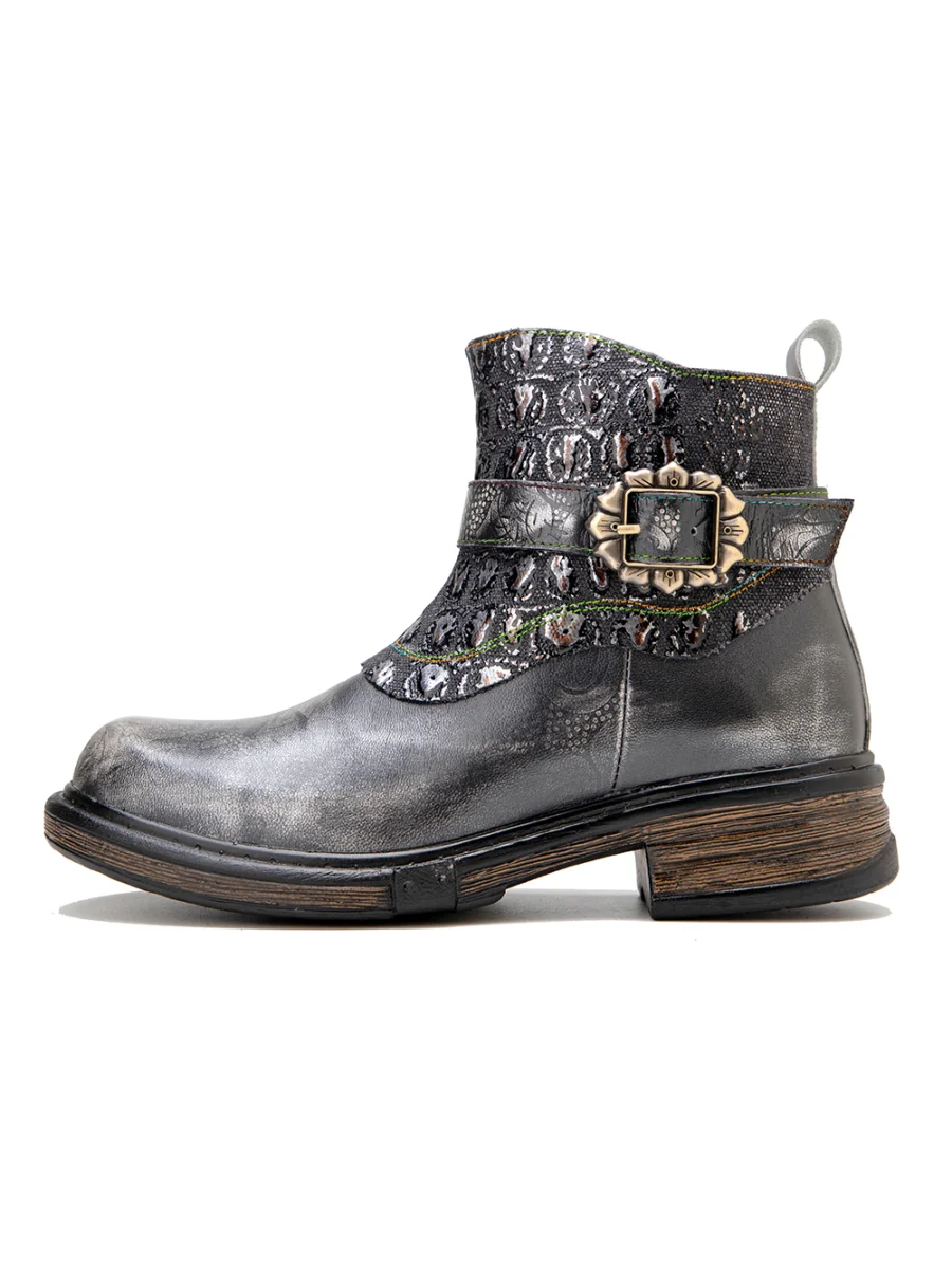 SOFFIA | Meteorite Floral Embossed Leather Chelsea Boot - Image 7