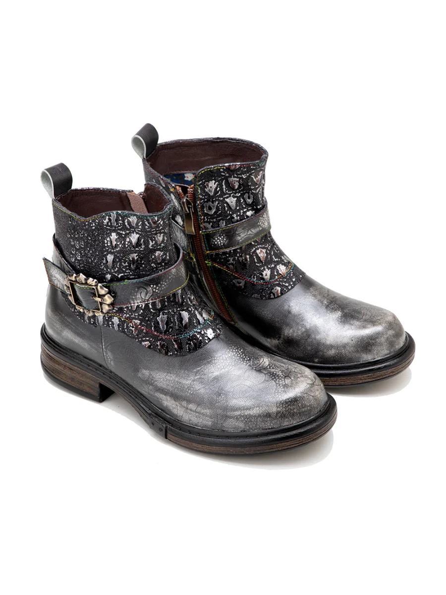 SOFFIA | Meteorite Floral Embossed Leather Chelsea Boot - Image 8