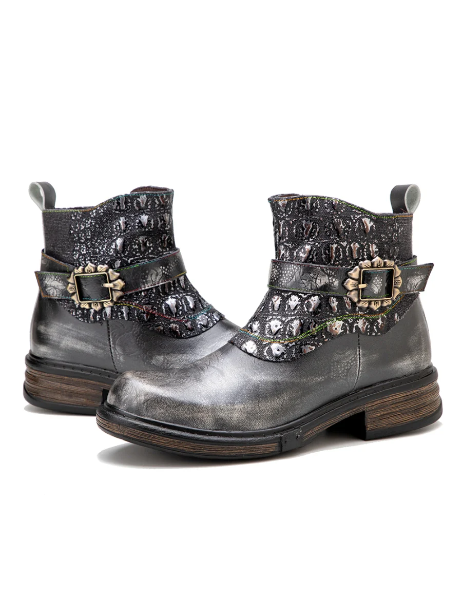 SOFFIA | Meteorite Floral Embossed Leather Chelsea Boot - Image 9
