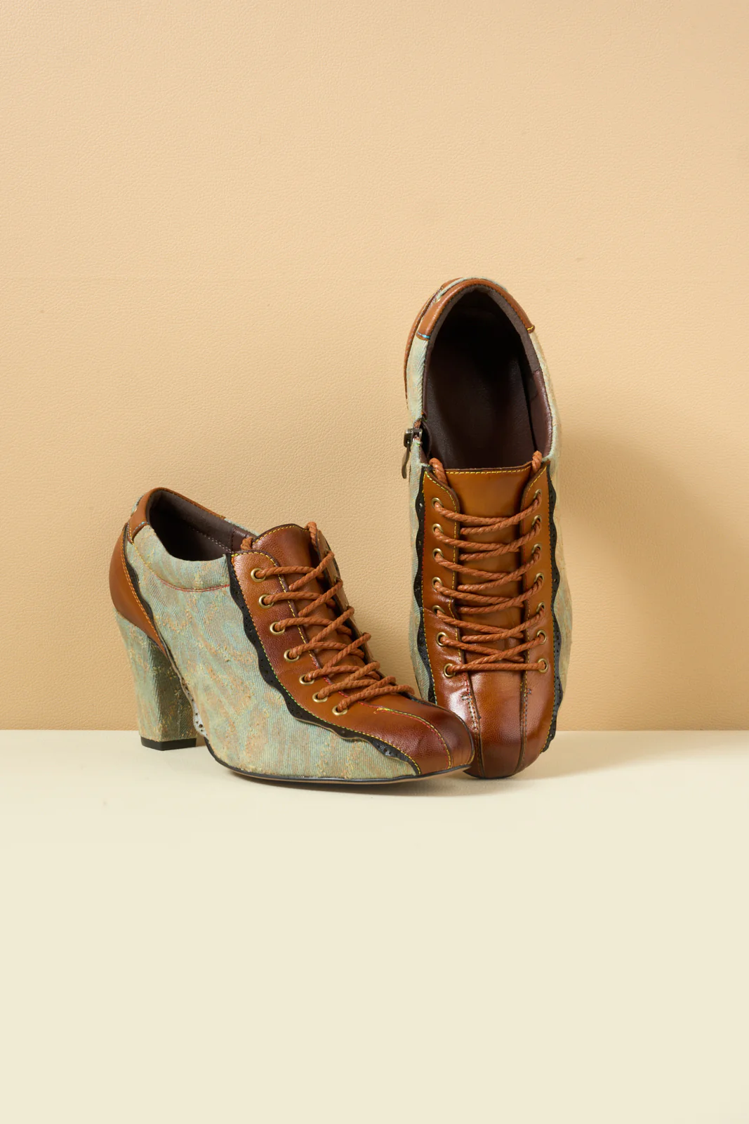 Soffia | Meye Vintage Canvas Rips Leather Brogues - Image 10