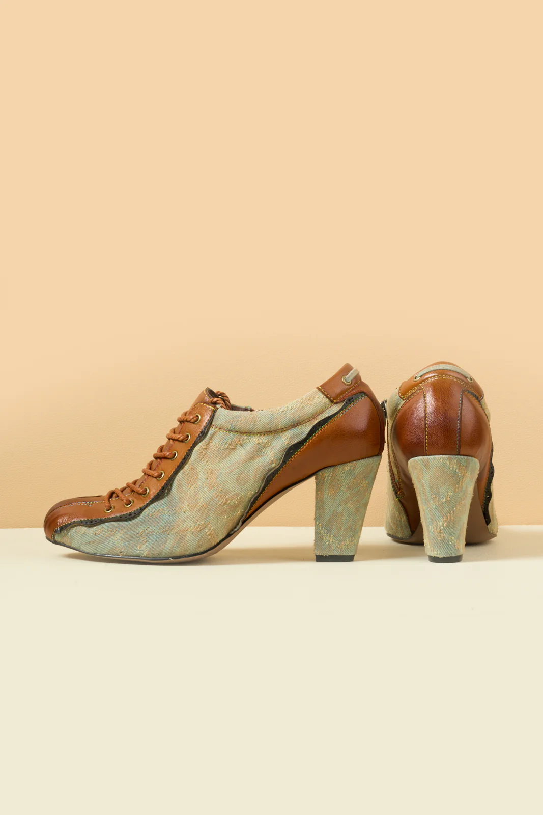 Soffia | Meye Vintage Canvas Rips Leather Brogues - Image 12