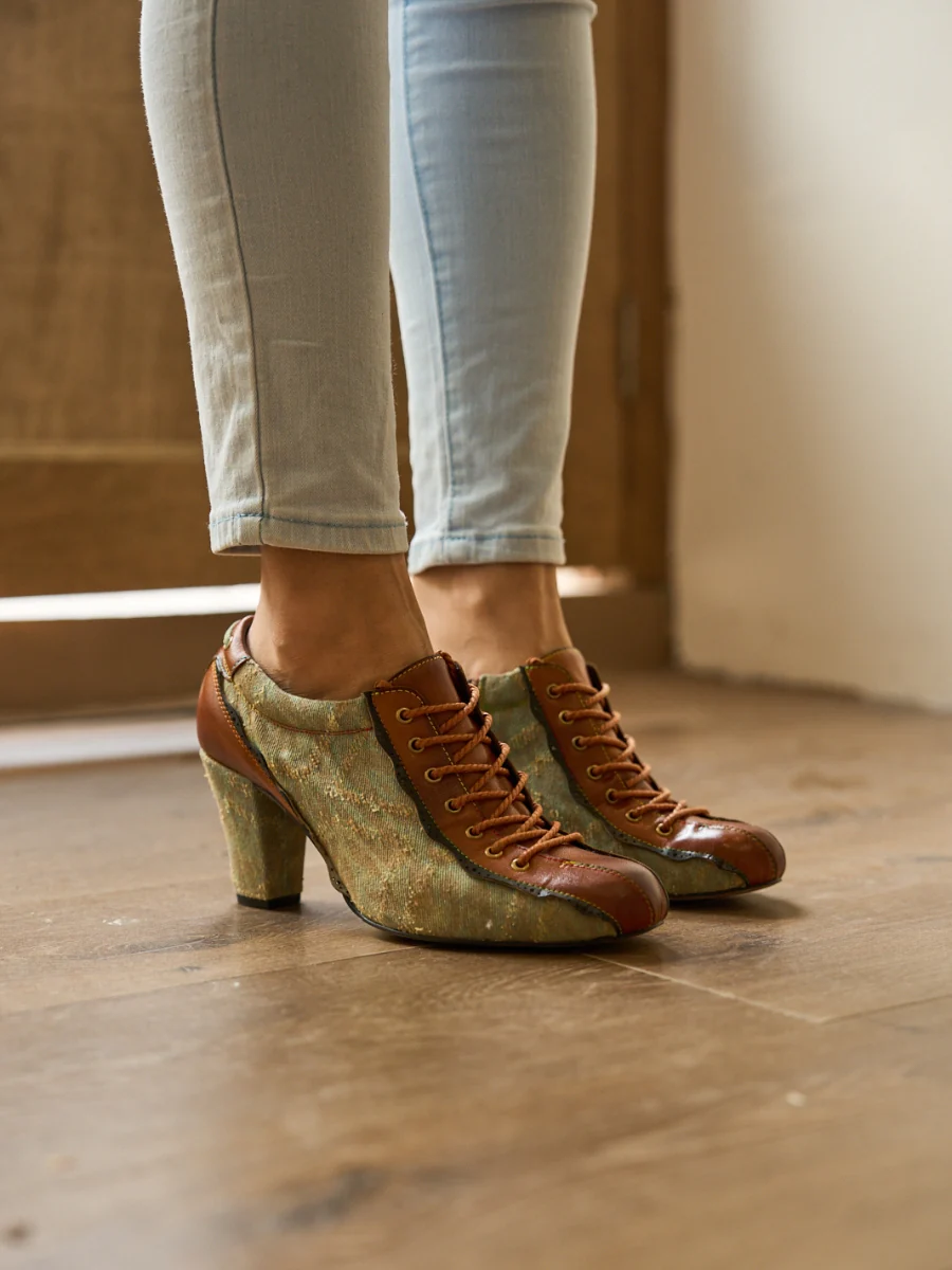 Soffia | Meye Vintage Canvas Rips Leather Brogues - Image 2
