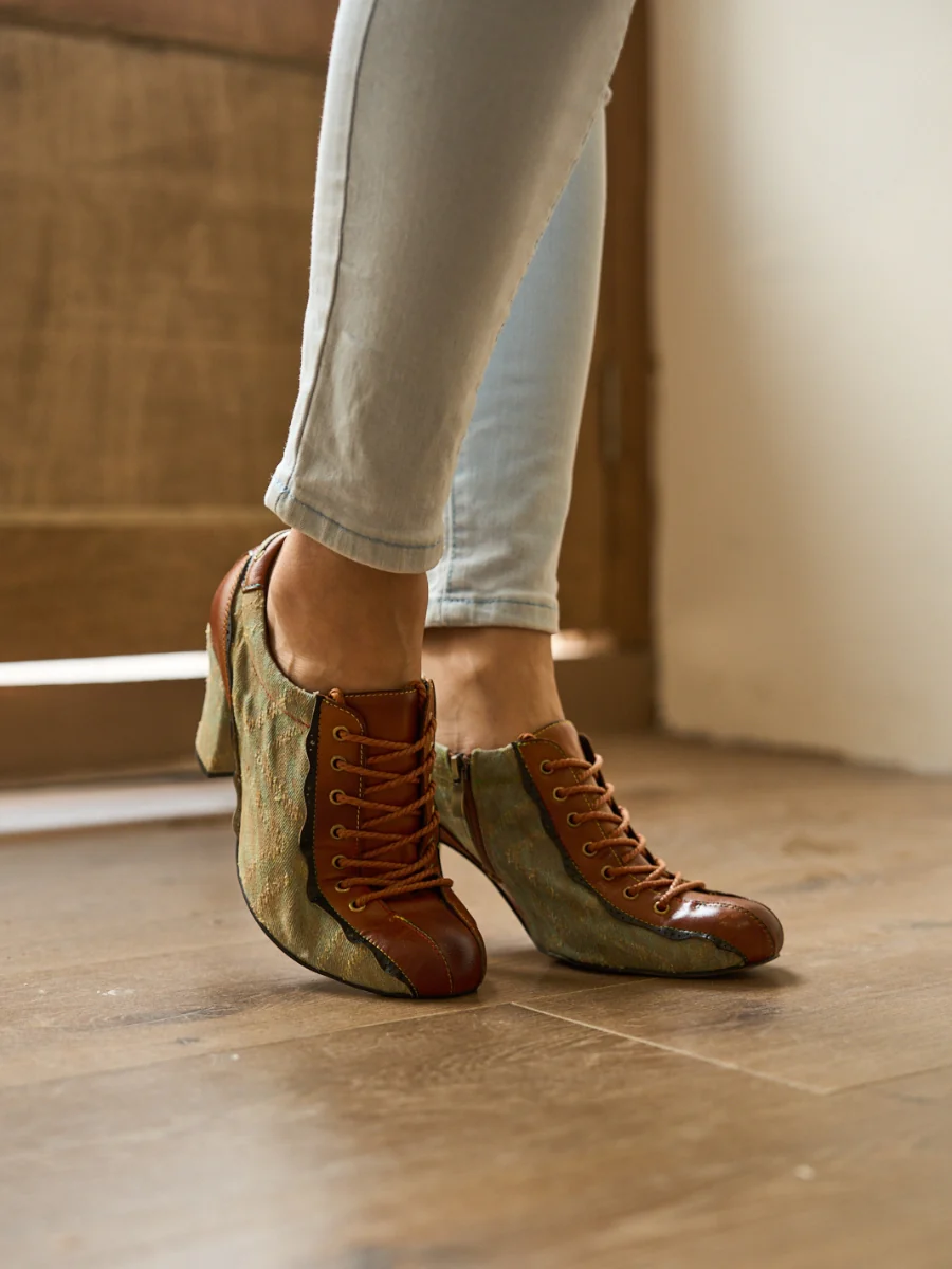 Soffia | Meye Vintage Canvas Rips Leather Brogues - Image 3