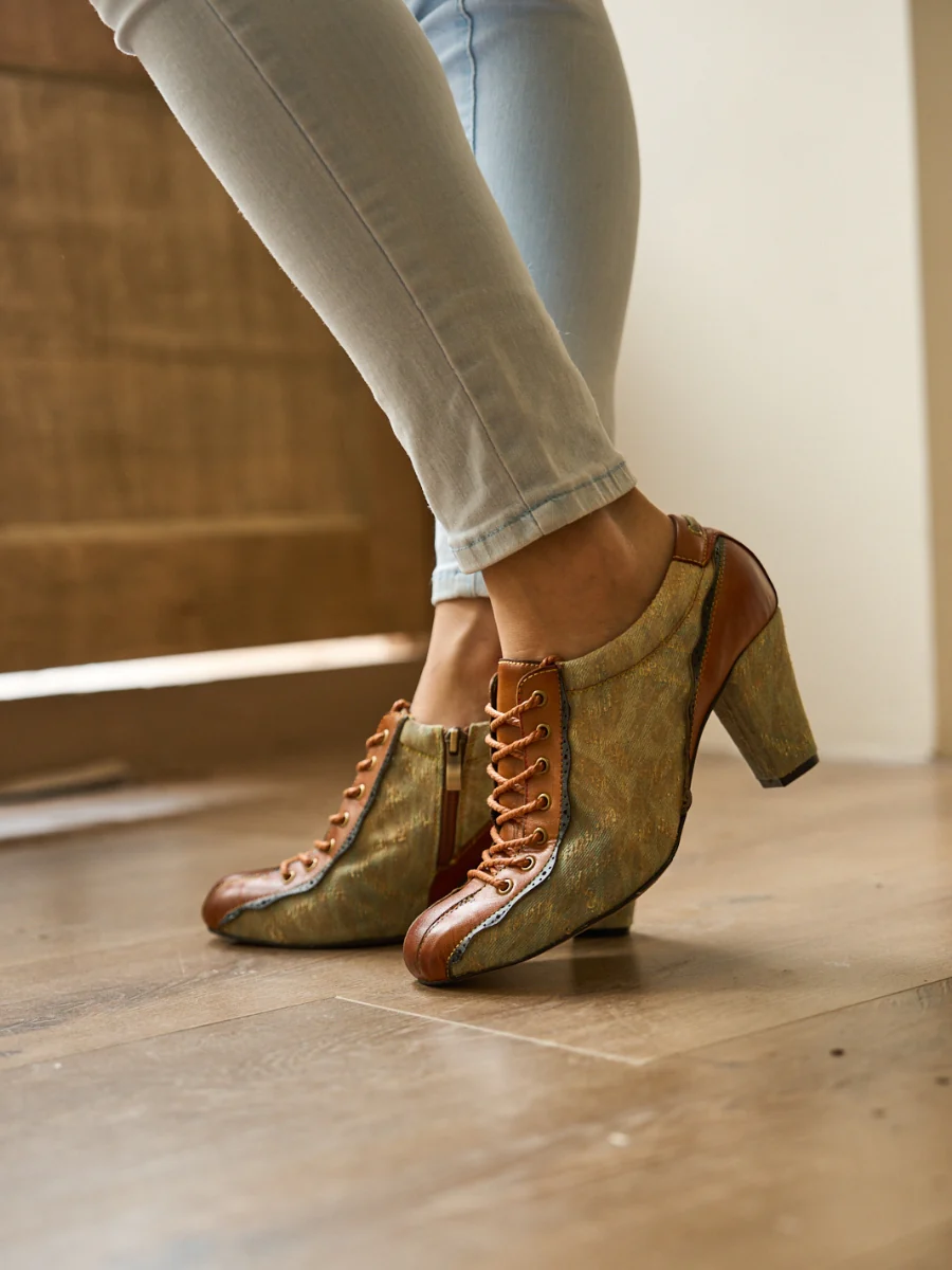 Soffia | Meye Vintage Canvas Rips Leather Brogues - Image 4