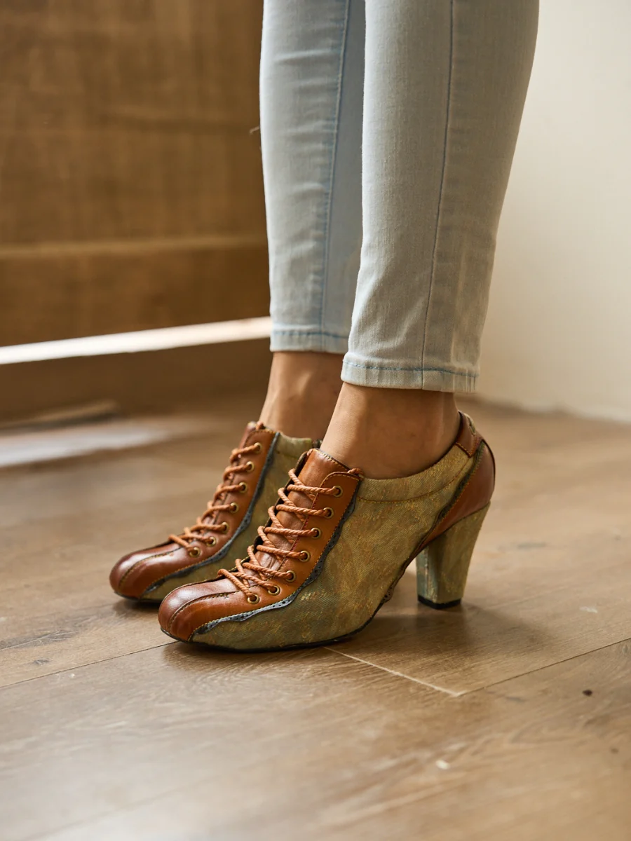 Soffia | Meye Vintage Canvas Rips Leather Brogues - Image 5