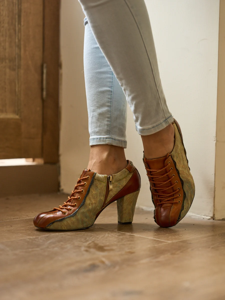Soffia | Meye Vintage Canvas Rips Leather Brogues - Image 6