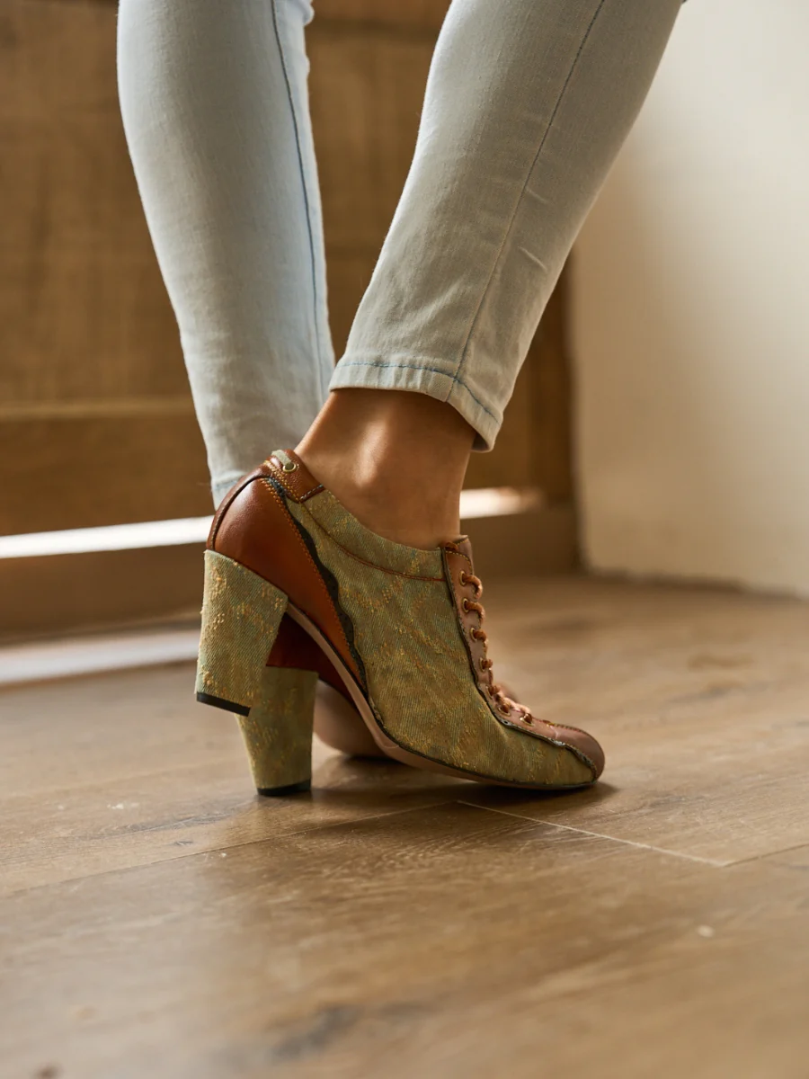 Soffia | Meye Vintage Canvas Rips Leather Brogues - Image 7