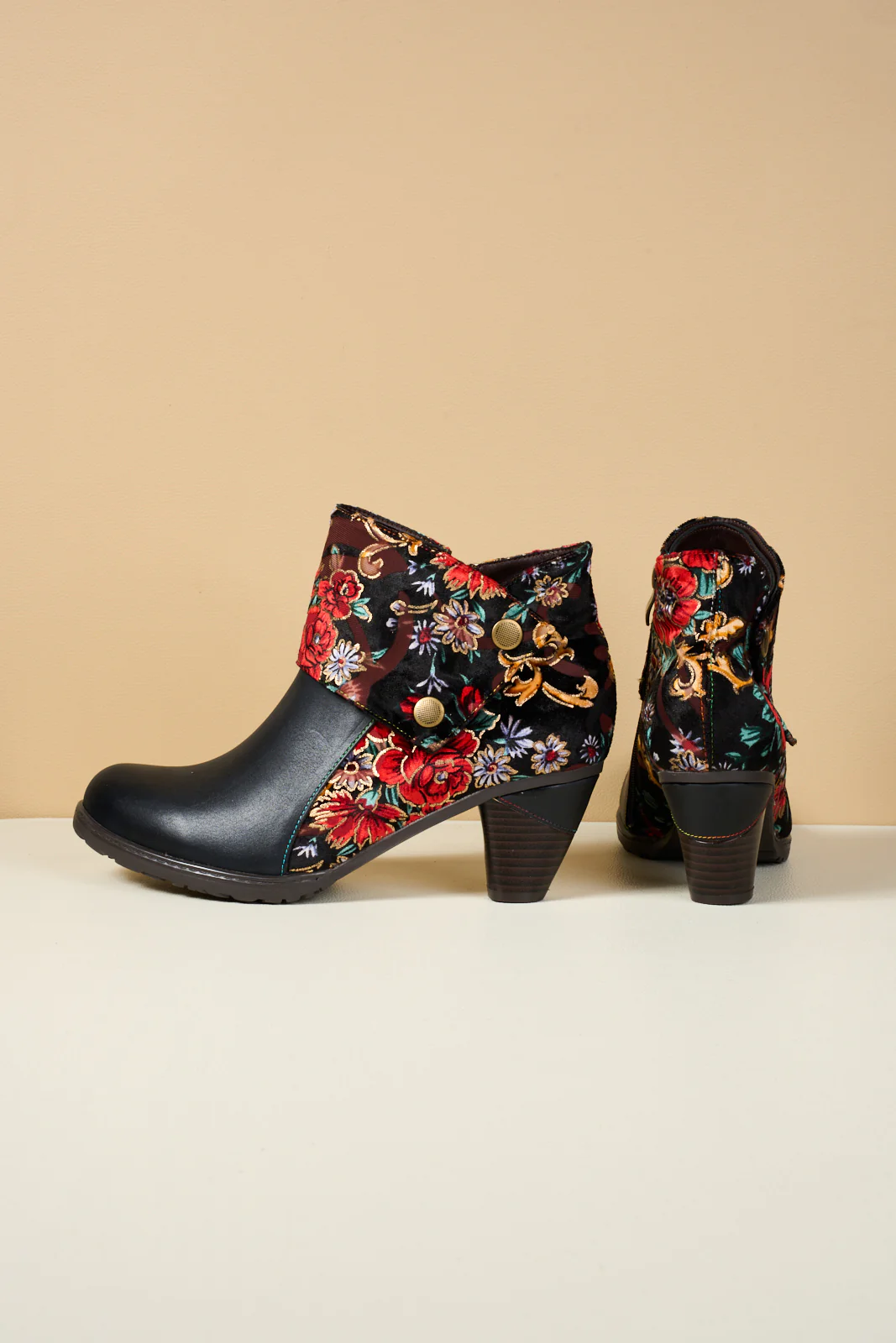 Soffia | Miena Floral Jacquard Leather Ankle Boots - Image 12