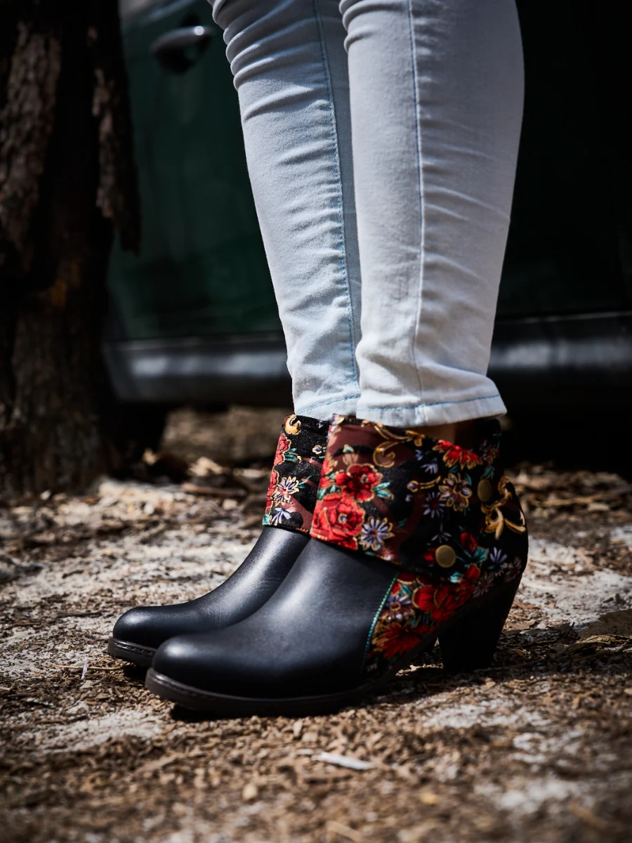 Soffia | Miena Floral Jacquard Leather Ankle Boots - Image 3