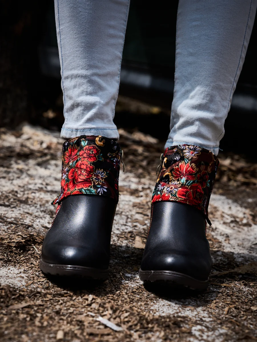 Soffia | Miena Floral Jacquard Leather Ankle Boots - Image 4