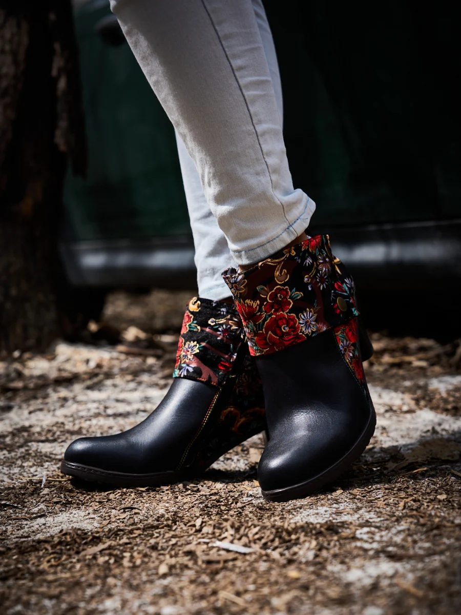 Soffia | Miena Floral Jacquard Leather Ankle Boots - Image 5