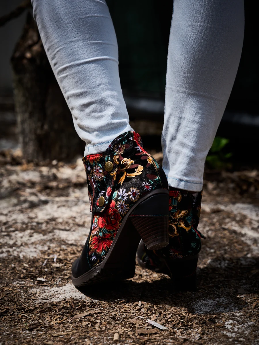 Soffia | Miena Floral Jacquard Leather Ankle Boots - Image 6