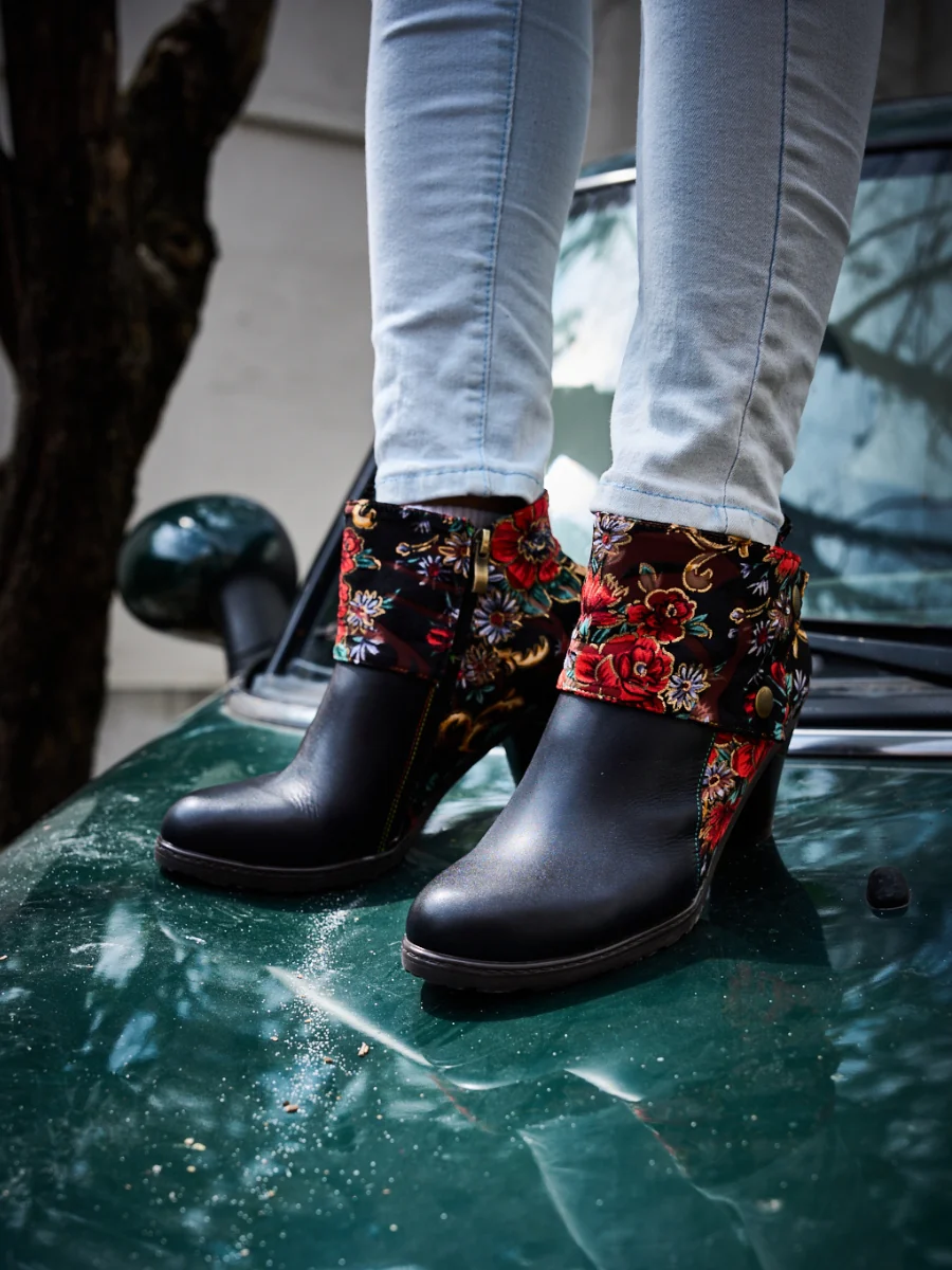 Soffia | Miena Floral Jacquard Leather Ankle Boots - Image 7