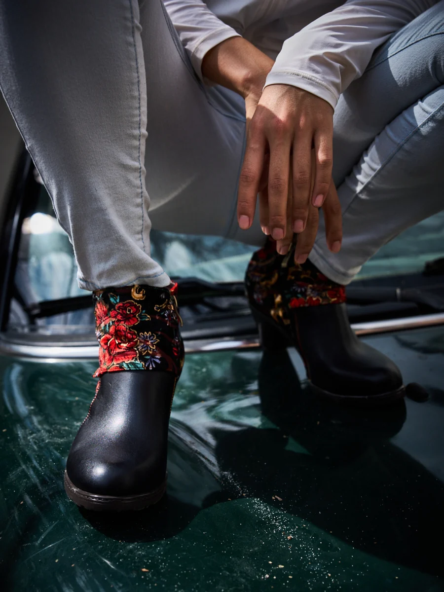 Soffia | Miena Floral Jacquard Leather Ankle Boots - Image 8