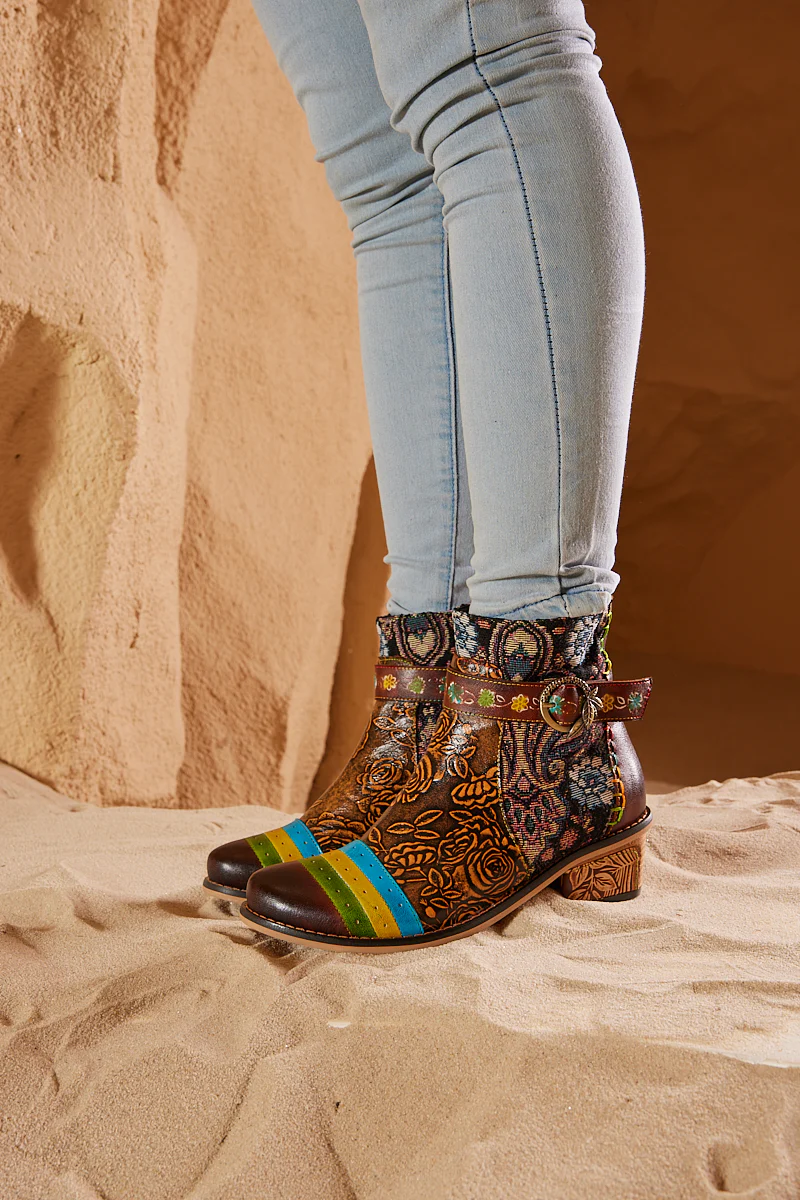Soffia | Morrison Rose Embossed Leather Combat Boots - Image 2