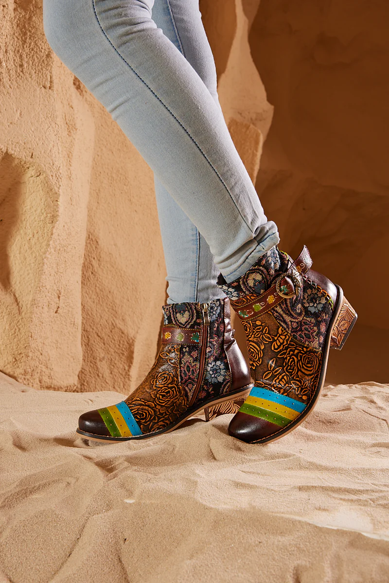 Soffia | Morrison Rose Embossed Leather Combat Boots - Image 5