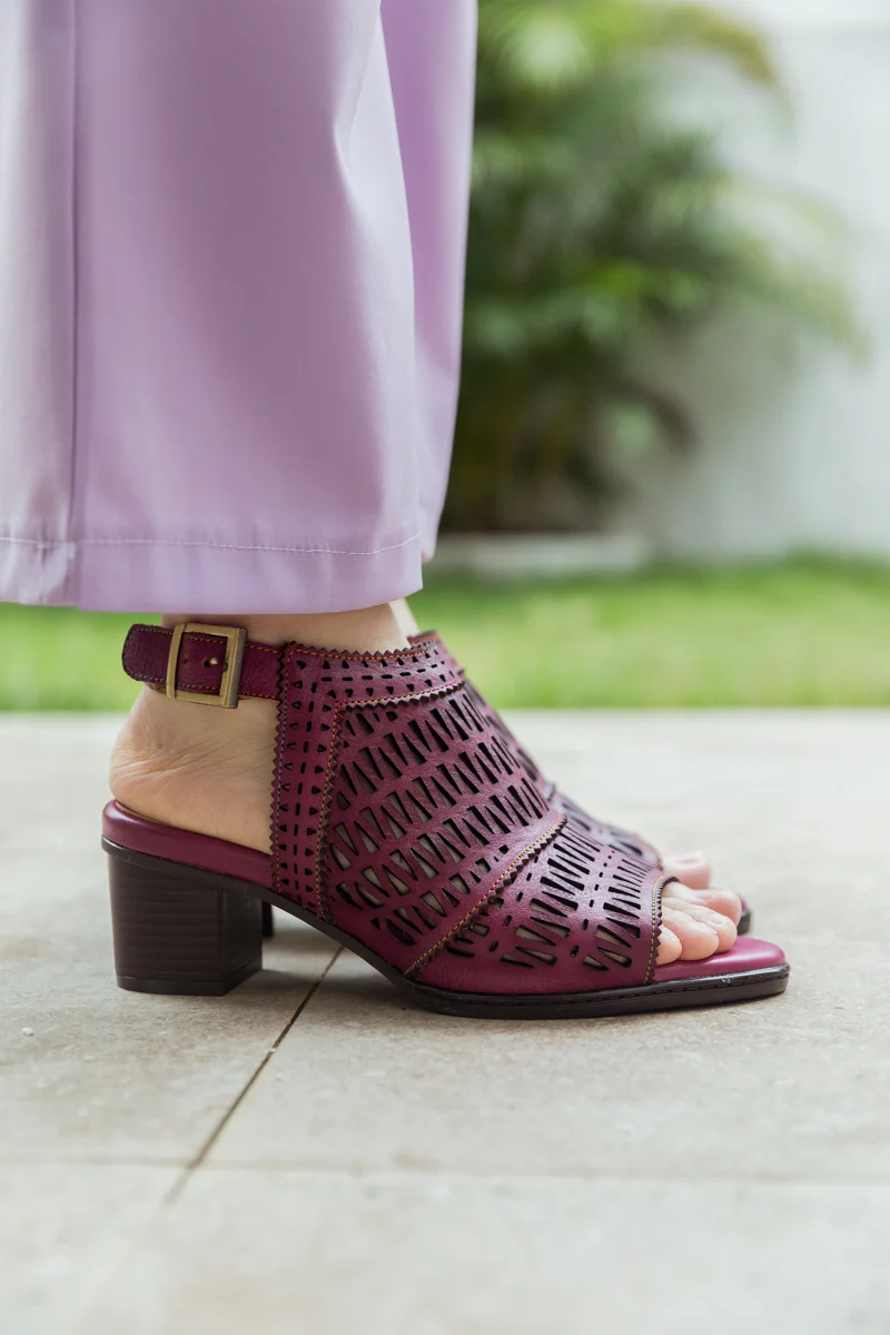 SOFFIA | Mulberry Perforated Slingback Leather Sandal - Image 2