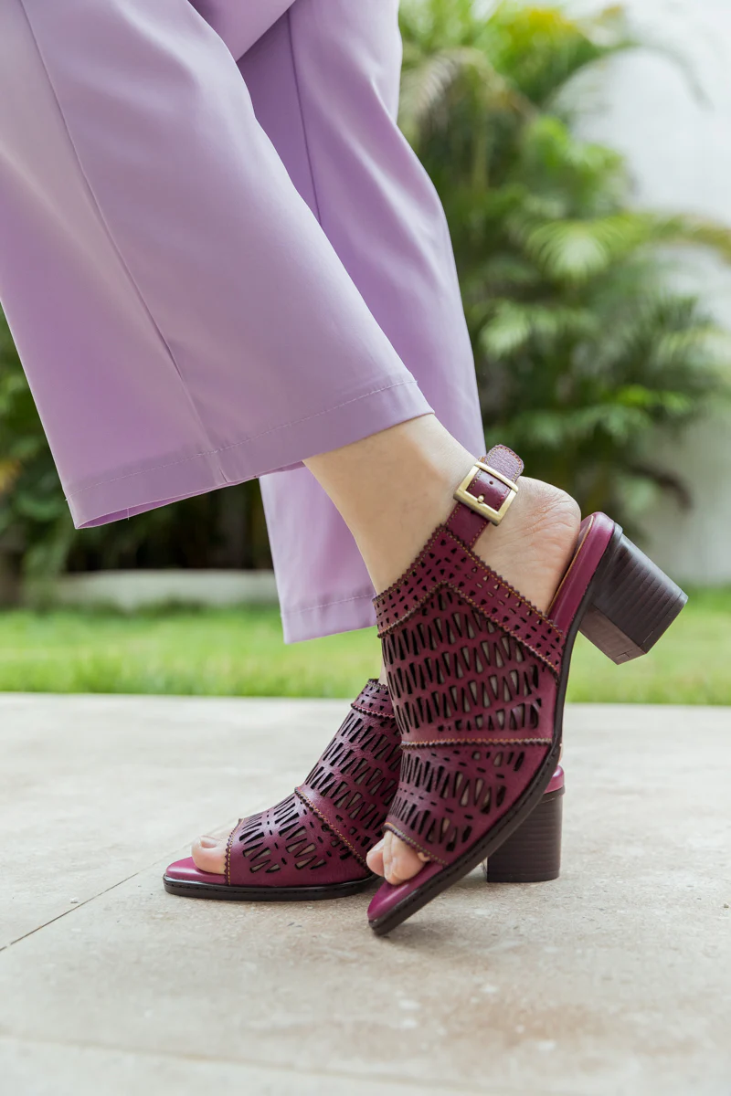 SOFFIA | Mulberry Perforated Slingback Leather Sandal - Image 3