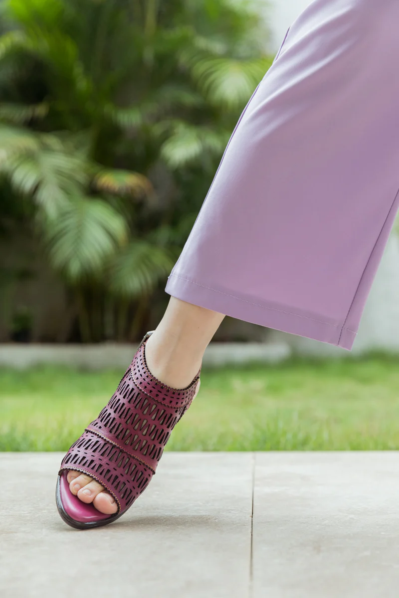 SOFFIA | Mulberry Perforated Slingback Leather Sandal - Image 4