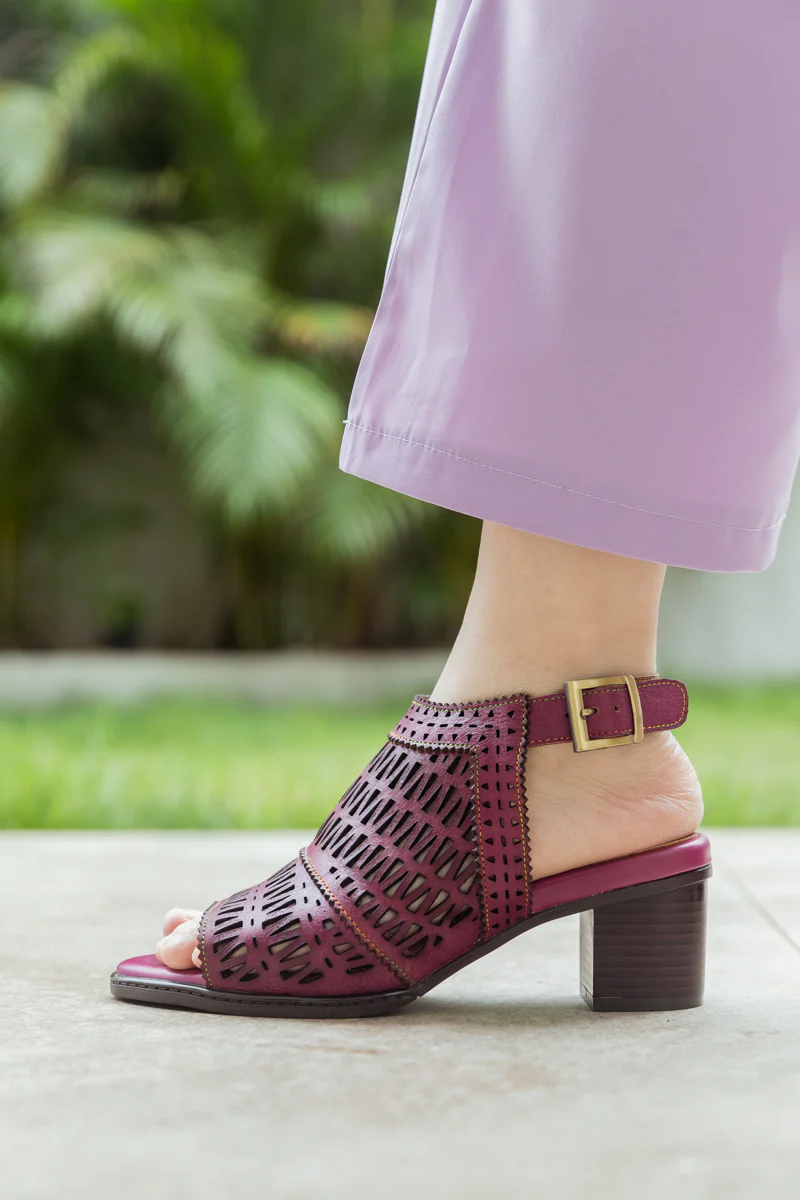 SOFFIA | Mulberry Perforated Slingback Leather Sandal - Image 5