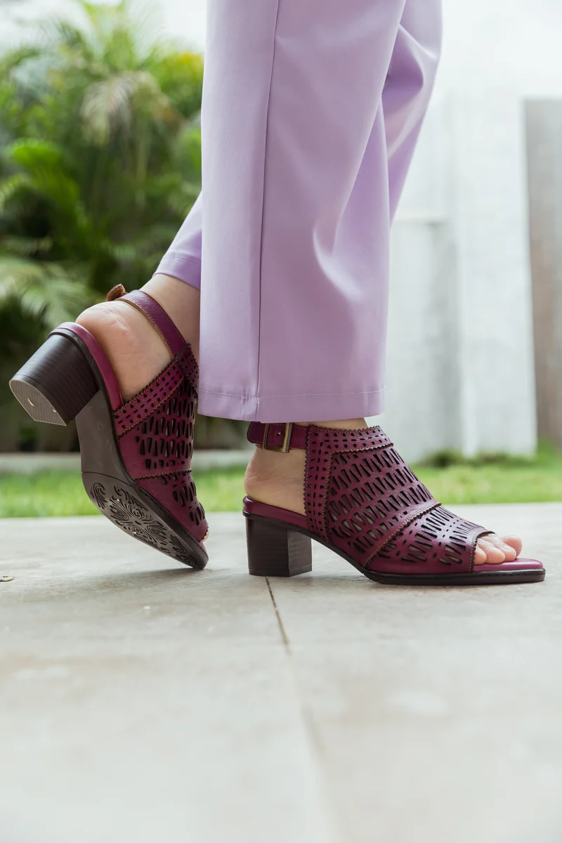SOFFIA | Mulberry Perforated Slingback Leather Sandal - Image 6
