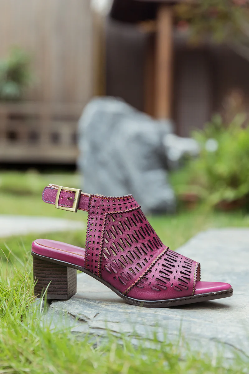 SOFFIA | Mulberry Perforated Slingback Leather Sandal - Image 7