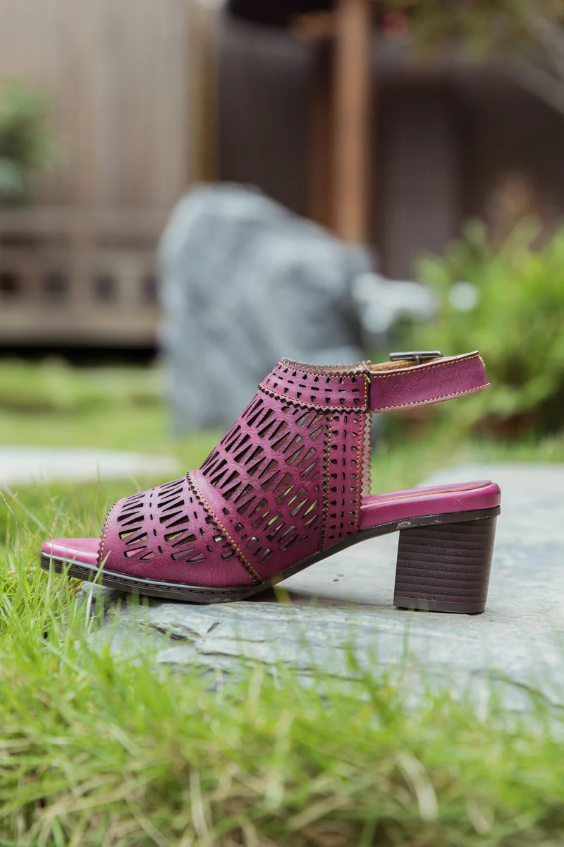 SOFFIA | Mulberry Perforated Slingback Leather Sandal - Image 8