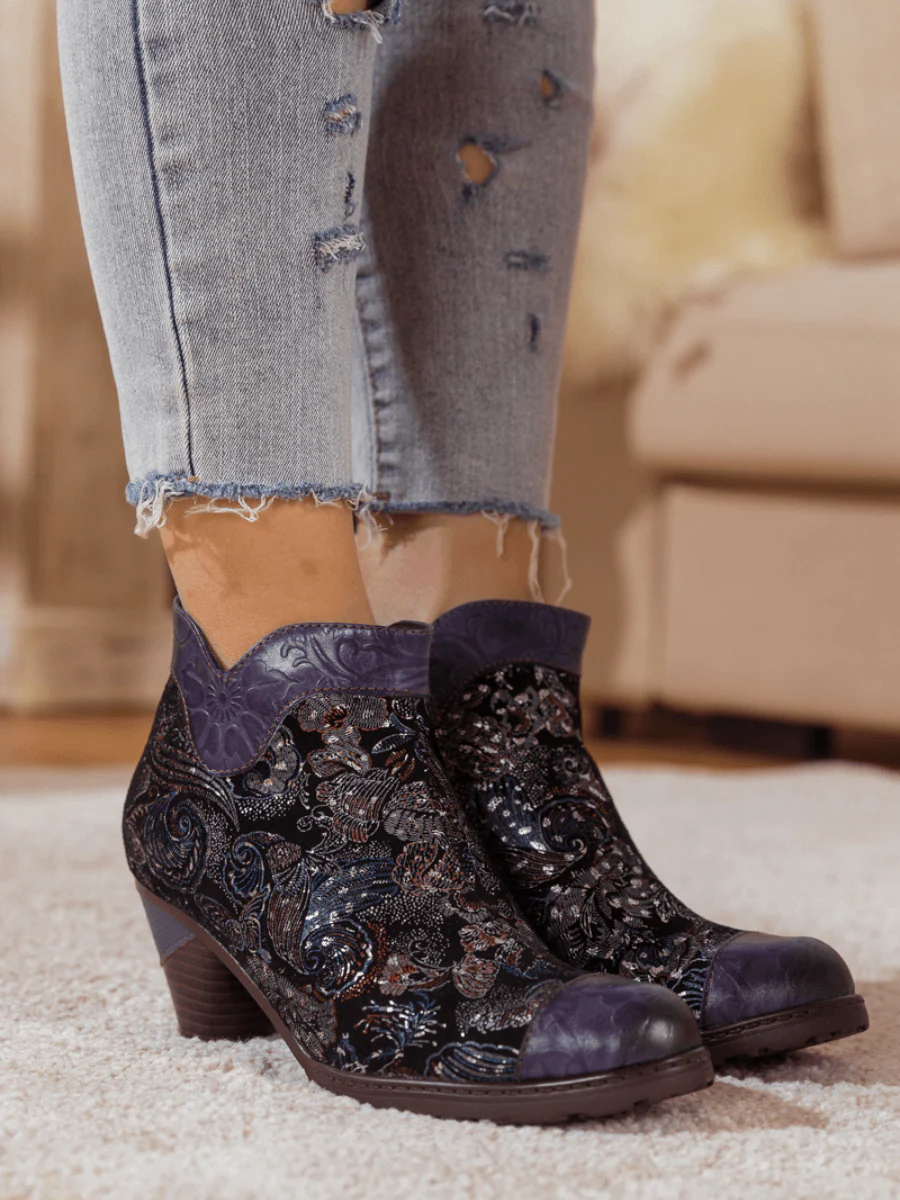 SOFFIA | GALAXY PAISLEY EMBOSSED LEATHER ANKLE BOOT - Image 2
