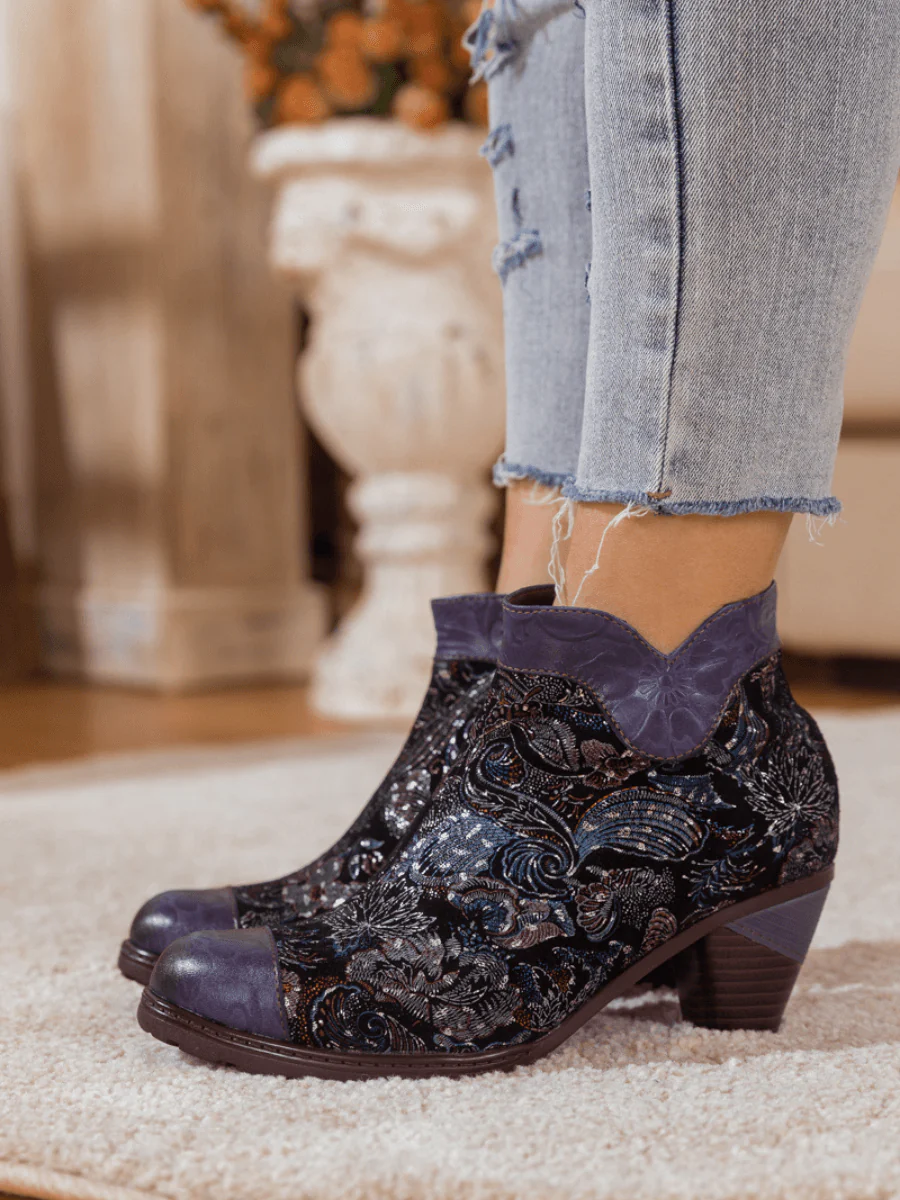 SOFFIA | GALAXY PAISLEY EMBOSSED LEATHER ANKLE BOOT - Image 3