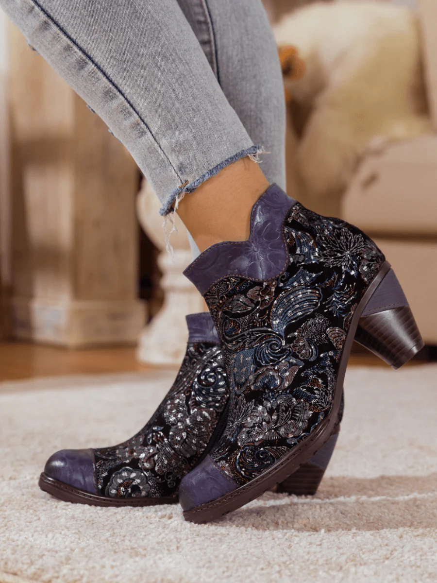 SOFFIA | GALAXY PAISLEY EMBOSSED LEATHER ANKLE BOOT - Image 4