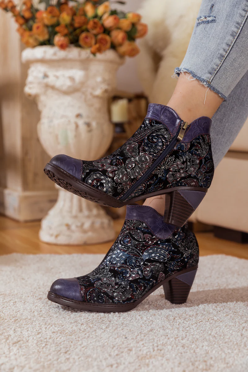 SOFFIA | GALAXY PAISLEY EMBOSSED LEATHER ANKLE BOOT - Image 6